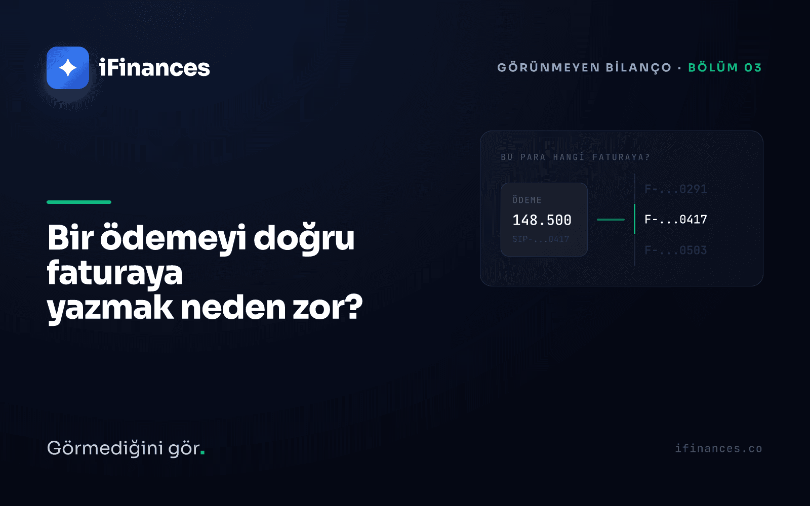 Banka ekstresindeki gömülü referanslı bir ödemenin doğru faturaya FIFO sırasıyla eşleştirilmesini gösteren kavramsal görsel