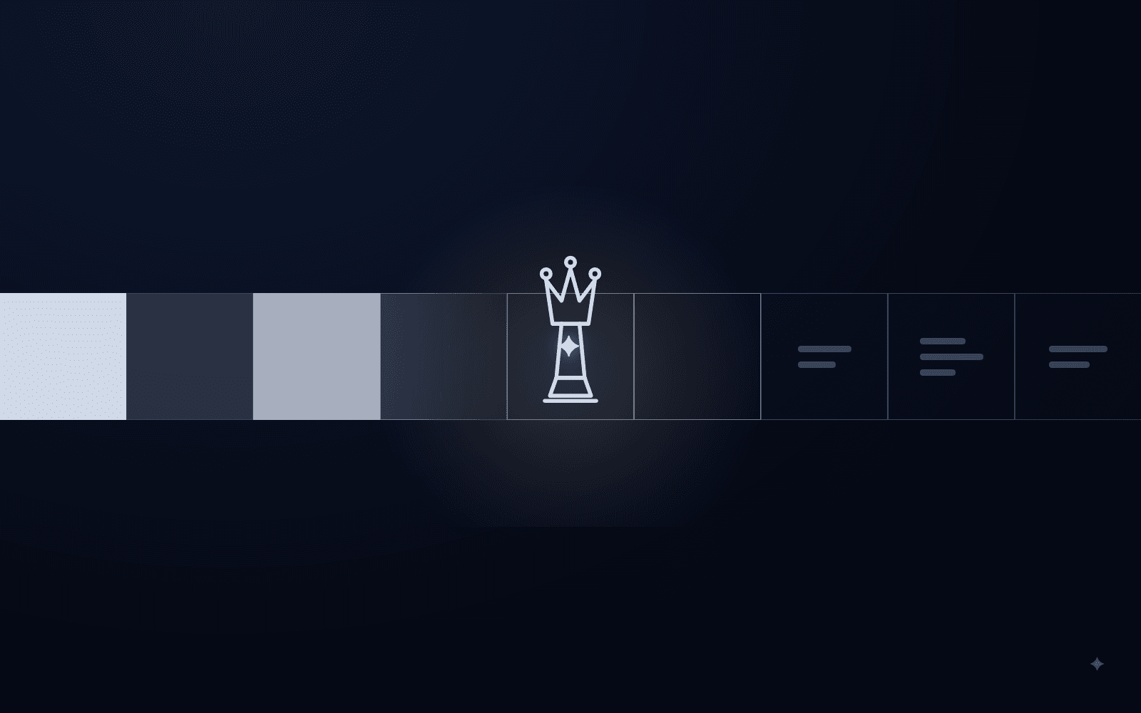 A single band of squares dissolving from chessboard to table cells, with a ✦-marked queen silhouette at its center — dark navy iFinances cover