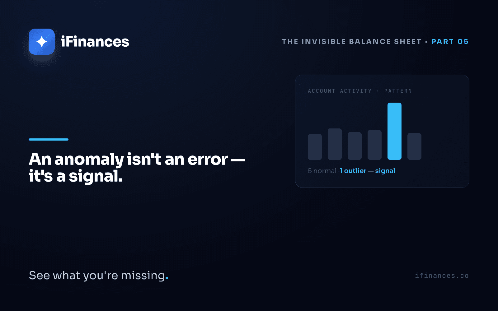 Financial-anomaly cover image showing a single flagged outlier line standing apart from the rest of a bank statement